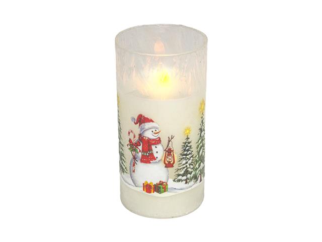 6" LED GLASS WAX CANDLE (SNOWMAN)